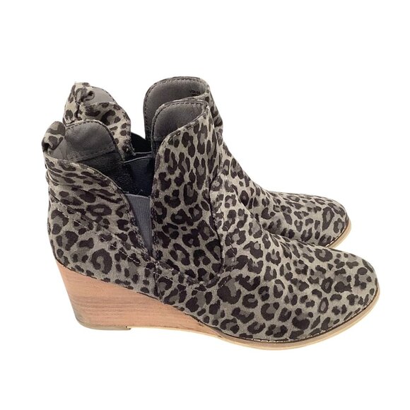 Very G Leopard Print Wedge Ankle Boots Womens 8.5 Suede & Faux Leather - Picture 2 of 8
